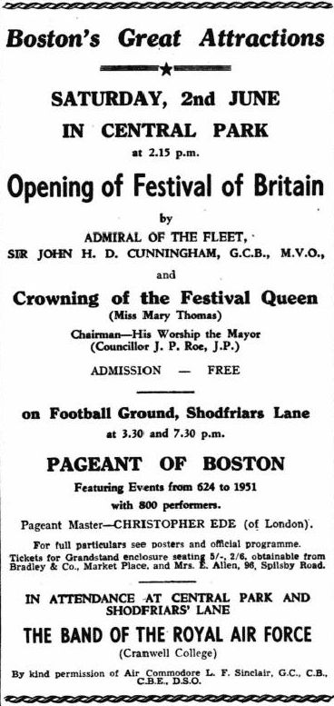 Advert for the Boston Pageant 1951