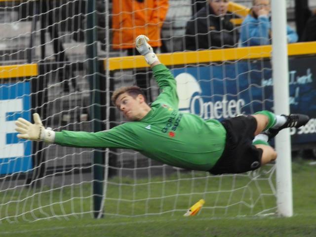 Martyn Margarson stretches to make a save